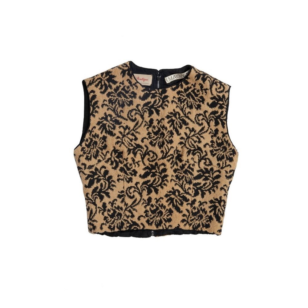 I. MAGNIN (San Francisco) Floral Jacquard Barleycorn Tweed Cropped Shell Top : L